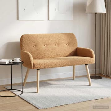 vidaXL 2-zitsbank met massief houten poten Beige Bouclé, Huis en Inrichting, Verzenden, Minder dan 150 cm, Stof, Nieuw