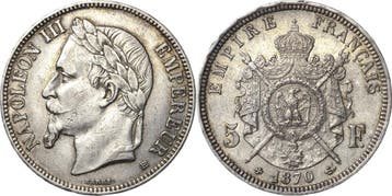 5 Francs 1870, Frankreich Napoleon Iii 1852-1870, Verzenden
