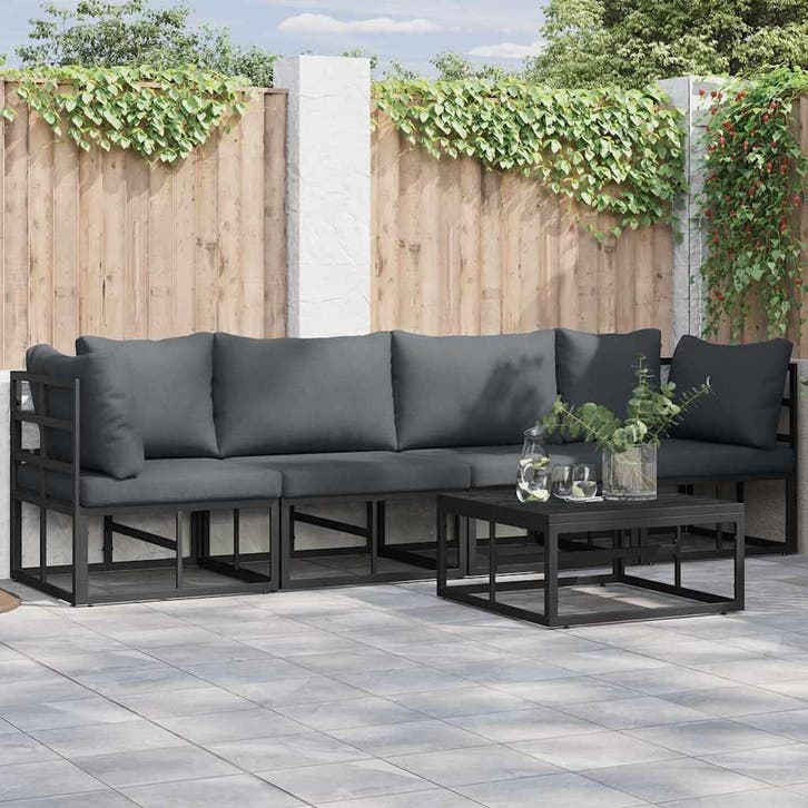 vidaXL Tuinbankenset 4 pcs Zwart Metaal, Tuin en Terras, Tuinsets en Loungesets, Nieuw, 4 zitplaatsen, Overige materialen, Verzenden