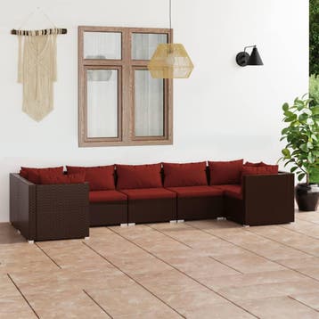 vidaXL 7-delige Loungeset met kussens poly rattan bruin, Verzenden, Nieuw, Loungeset