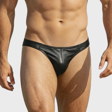 Heren Faux Leather Zwembroek Thong - Sexy Low Rise Bikini G-, Verzenden