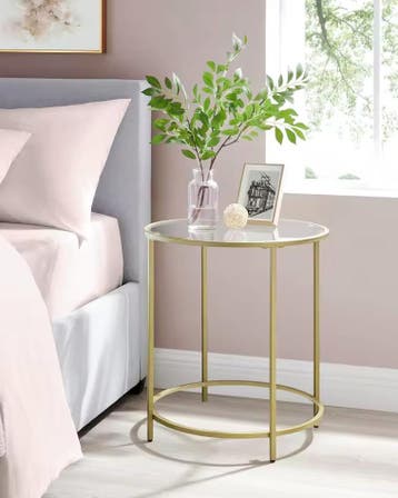 Luxe Ronde Bijzettafel - Glazen Tafelblad en Gouden Frame, Huis en Inrichting, Verzenden, Nieuw, Rond