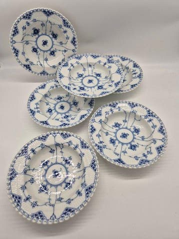 Royal Copenhagen - 6 Suppenteller Musselmalet Vollspitze -