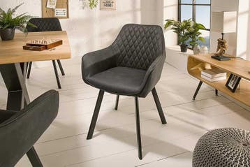 Retro stoel PALERMO antraciet met armleuning en decoratieve, Ophalen of Verzenden, Nieuw