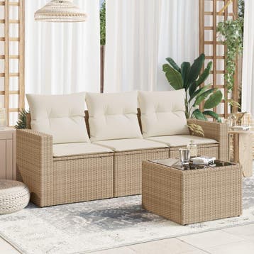 vidaXL 4-delige Loungeset met kussens poly rattan beige, Verzenden, Nieuw, Loungeset