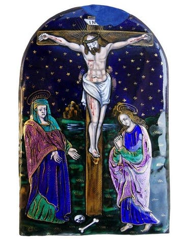 Kruisiging - Emaille plaat - Emaille