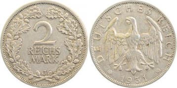 Duitsland 2 Reichsmark 1931j J 320 ss zilver, Verzenden