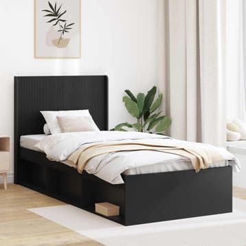 vidaXL Bedframe met opbergruimte en hoofdbord Zwart 100 x, Verzenden, Nieuw, Zwart, Hout