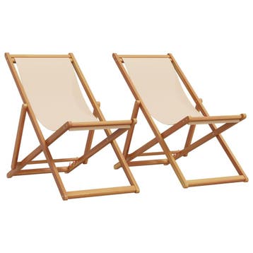 vidaXL Opklapbare stoelen, 2 stuks, beige stof en massief, Tuin en Terras, Tuinstoelen, Verzenden, Nieuw, Hout