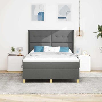 vidaXL Boxspringbed met hoofdeinde Donkergrijs 160 x 200 cm, Verzenden, Nieuw, Grijs, Stof