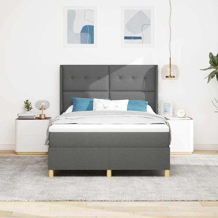 vidaXL Boxspringbed met hoofdeinde Donkergrijs 160 x 200 cm, Huis en Inrichting, Slaapkamer | Bedden, Grijs, Nieuw, Stof, Verzenden