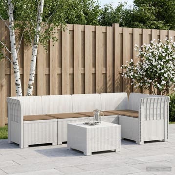 vidaXL 5-Zits Tuin Sofa met Kussens Rattan Look PP Wit, Tuin en Terras, Tuinsets en Loungesets, Verzenden, Nieuw