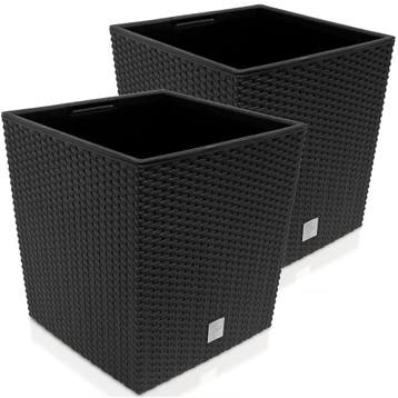 Wicker Bloempot  Rato Low 2er-Set Antraciet 32x32x33cm, Verzenden, Nieuw