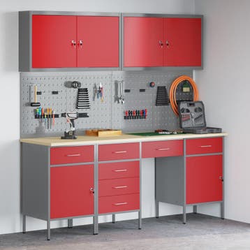 vidaXL Werk kast met lade met slot 10 st Rood Engineered, Verzenden, Nieuw