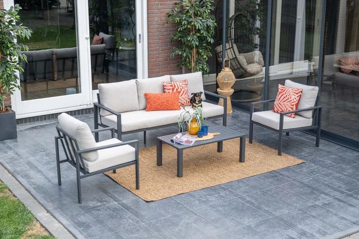 GI Springs aluminium stoel-bank loungeset - Carbon black, Tuin en Terras, Tuinsets en Loungesets, Loungeset, Nieuw, Overige materialen