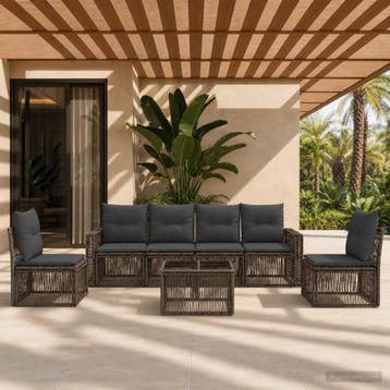 vidaXL Tuinbankenset 7 pcs Grijs en Donkergrijs poly rattan, Verzenden, Nieuw, 7 zitplaatsen