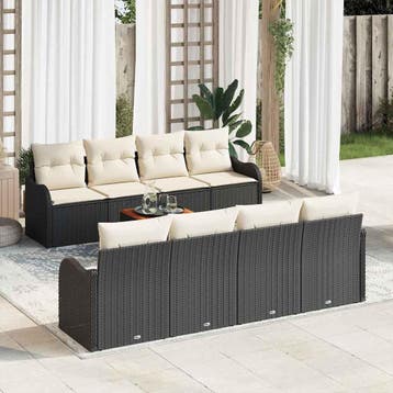vidaXL Tuinbankenset 9 st Zwart poly rattan, Verzenden, Nieuw, Meer dan 8 zitplaatsen