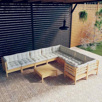 vidaXL 10-delige Loungeset met crèmekleurige kussens, Tuin en Terras, Verzenden, Nieuw, 6 zitplaatsen, Loungeset
