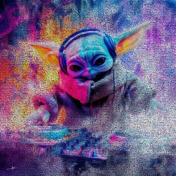 David Law - Crypto DJ Grogu - Format XL 60x60, Antiek en Kunst