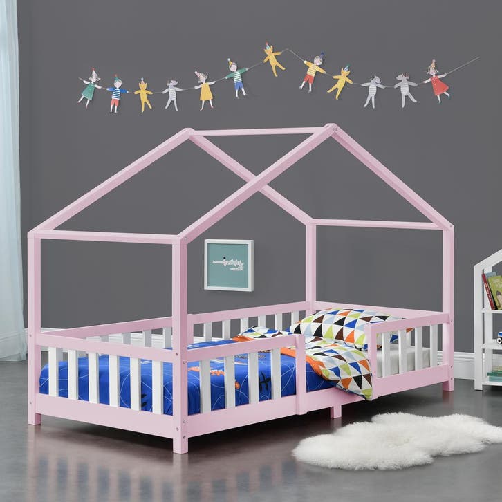 Kinderbed Treviolo met uitvalbeveiliging 90x200 cm roze en w, Kinderen en Baby's, Kinderkamer | Bedden, Verzenden