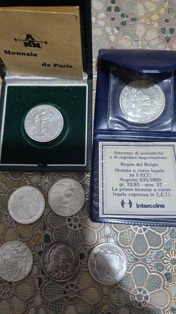 San Marino, Frankrijk, België. 500 Lire, 100 Francs, 5 Ecu