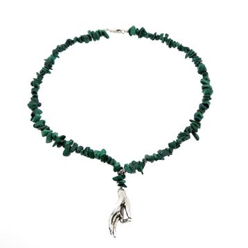 Malachiet kralen collier met zilveren hanger en sluiting, Gebruikt, Overige kleuren, Ophalen of Verzenden, Met edelsteen