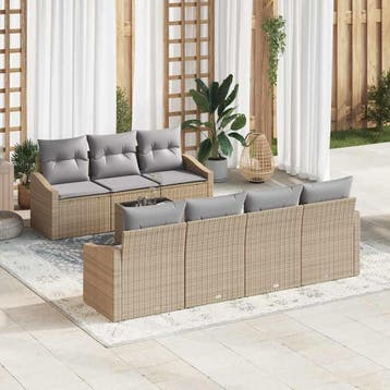vidaXL Bankstel 8 st Beige en Licht Grijs poly rattan, Verzenden, Nieuw, Rotan, 8 zitplaatsen