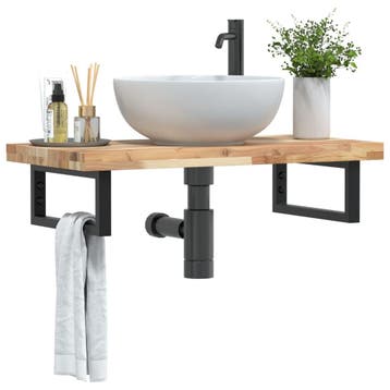 vidaXL Badkamer wandschap staal en massief acaciahout, Verzenden, Nieuw