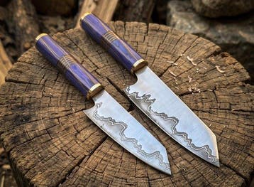 Chef Knife Hand Forged in Old Twisted Steel, Etching wavy