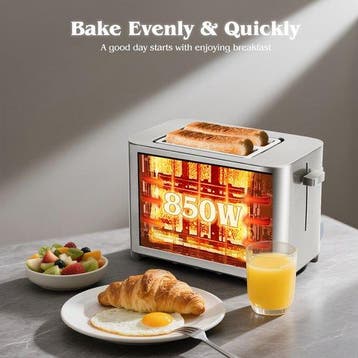 Broodrooster - Toaster - 2 sleuven - 850W - Zilver - Aigosta, Verzenden, Zo goed als nieuw