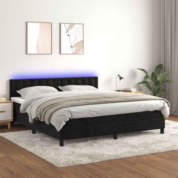 vidaXL Boxspring met matras en LED fluweel zwart 180x200 cm, Eenpersoons, Verzenden, Zwart, Nieuw