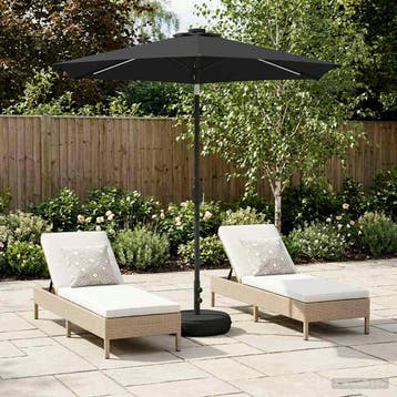 vidaXL Tuinparasol met LED-lampen en voet 230 x 230 cm, Verzenden, Nieuw, 2 tot 3 meter