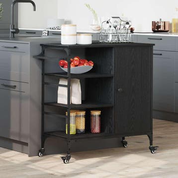 vidaXL Keuken Trolley Zwart Eiken 87.5 x 39 x 84.5 cm, Verzenden, Nieuw