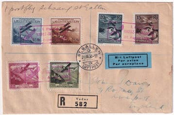 Liechtenstein 1930 - 31 aug. Luchtpost: vliegtuig in vlucht., Gestempeld