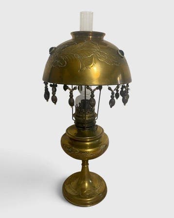 Tafellamp - Messing, Glas - kerosinelamp
