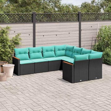 vidaXL 8-delige tuinbankset met kussens, zwart polyrotan, Verzenden, Nieuw