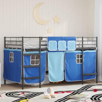 vidaXL Bunkbed voor kinderen met gordijnen Zwart en Blauw 80, Eenpersoons, Verzenden, Zwart, Nieuw