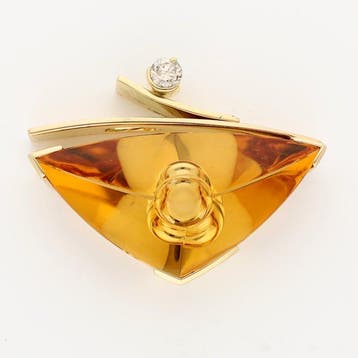 Hanger - 18 karaat Geel goud Citrien - Diamant