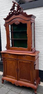Prachtige antiek mahonie vitrinekast 113 x 230 cm