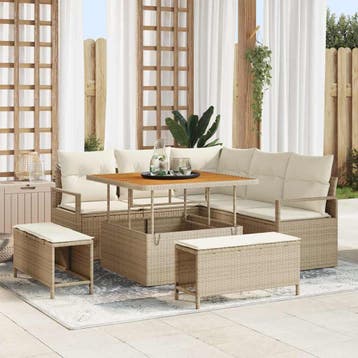 vidaXL Tuinbankenset 8 st Beige poly rattan, Verzenden, Nieuw, 8 zitplaatsen