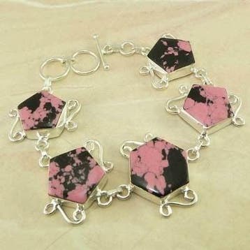 1 x Mosaic Jasper handgemaakte armband zilver ca. 20 cm –., Ophalen of Verzenden, Nieuw, Kraal