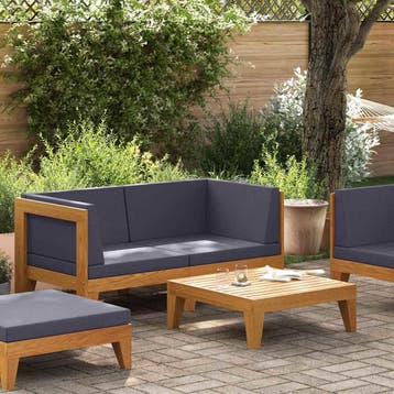 vidaXL 2-delige Loungeset met kussens massief acaciahout, Verzenden, Nieuw, Textileen, Loungeset
