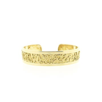 Gouden brede slavenarmband met gravures; Maat M, Ophalen of Verzenden, Gebruikt, Goud, Goud