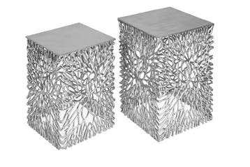 Filigraan bijzettafel set van 2 ABSTRACT LEAF 45cm zilver, Ophalen of Verzenden, Nieuw