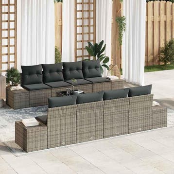 vidaXL Tuin Sofa Set 8 st Grijs poly rattan, Verzenden, Nieuw, 8 zitplaatsen