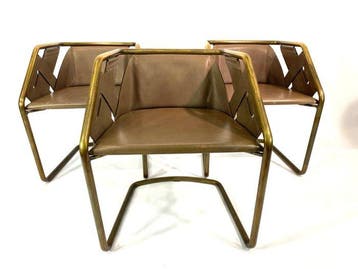 Henge - Massimo Castagna - Stoel (3) - Messing, Leder -, Nieuw
