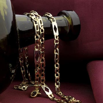 Bicolor gouden marine schakel ketting met wiebertjes, Sieraden, Tassen en Uiterlijk, Kettingen, Ophalen of Verzenden, Gebruikt