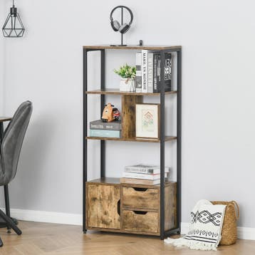 Industriële Boekenkast met 4 Niveaus, 2 Laden en Deur - 58x2, Huis en Inrichting, Kasten | Boekenkasten, Verzenden, Nieuw