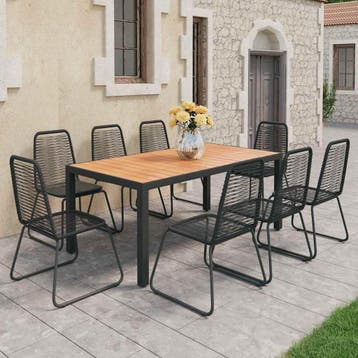 vidaXL 9-delige Tuinset PVC-rattan zwart en bruin, Kunststof, Verzenden, Nieuw, 8 zitplaatsen