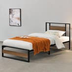 Metalen bed Villach bedframe 90x200 cm zwart en walnootkleur, Huis en Inrichting, Slaapkamer | Bedden, Verzenden, Nieuw